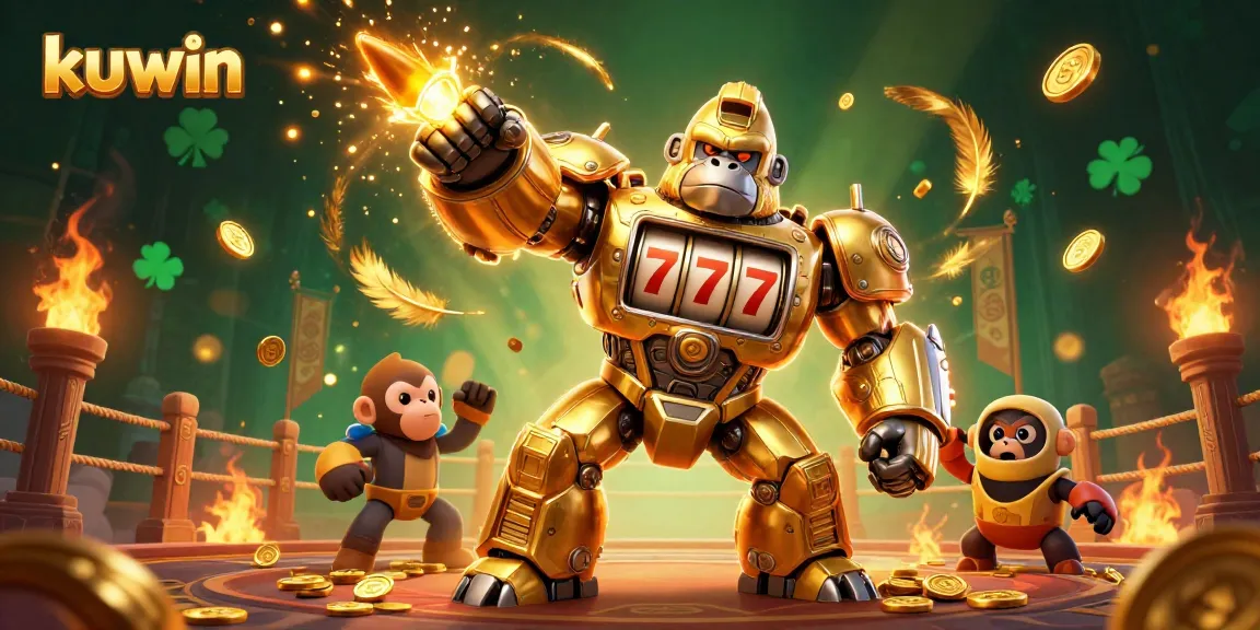 kuwin mech bursts coins in a vibrant casino gambling arena, showcasing the excitement of winning.