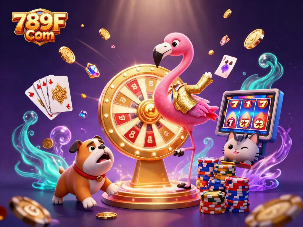 Experience the excitement of winning with 789F Com in a vibrant 3D casino scene.