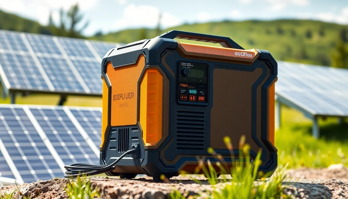 EcoFlow portable power station providing efficient energy solutions in a scenic outdoor environment.