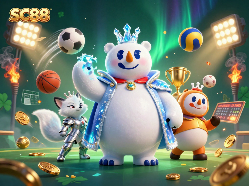 Experience the thrill of betting on SC88 with a vibrant 3D casino scene featuring dynamic sports elements.