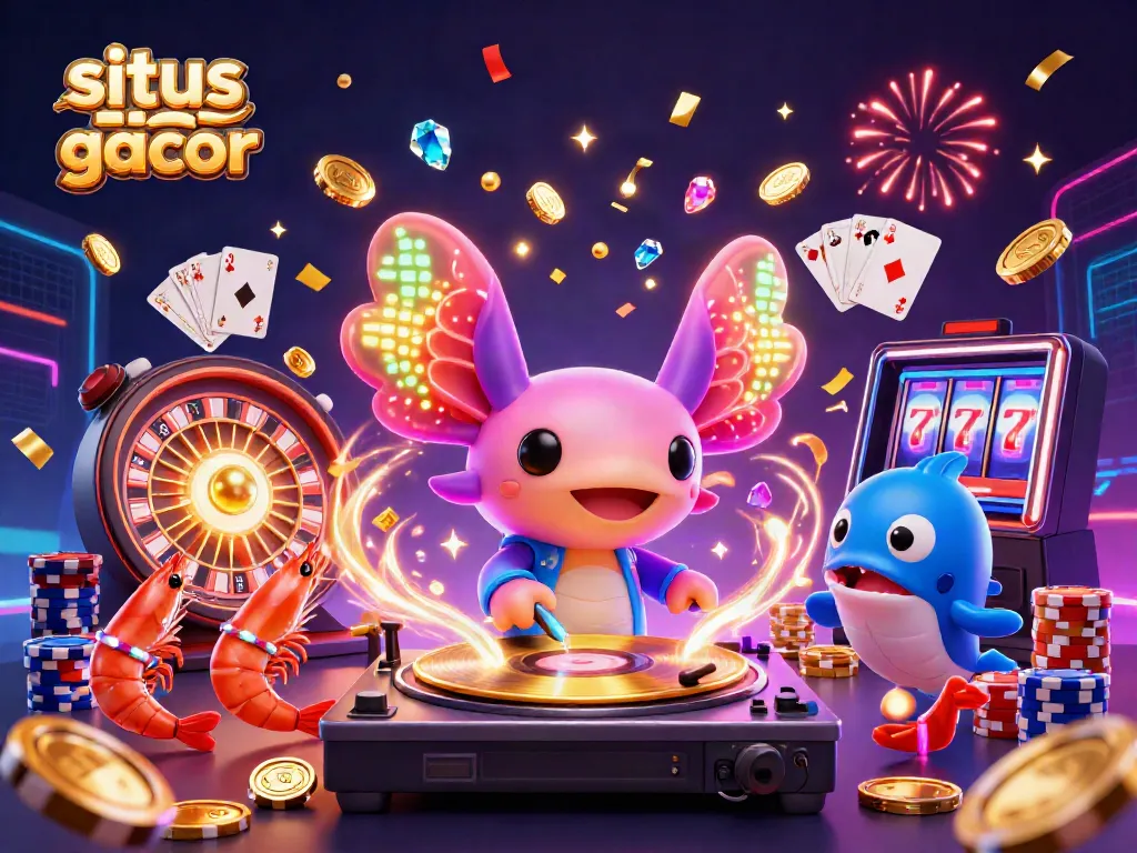 Experience the excitement of situs slot gacor with a vibrant 3D illustration featuring lively characters and casino elements.