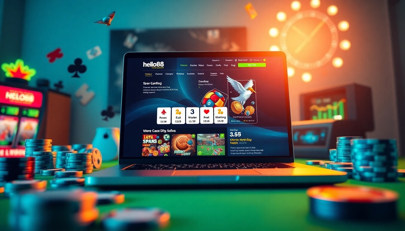 Hello88win.live showcases a modern online gambling platform with an engaging interface and game elements.