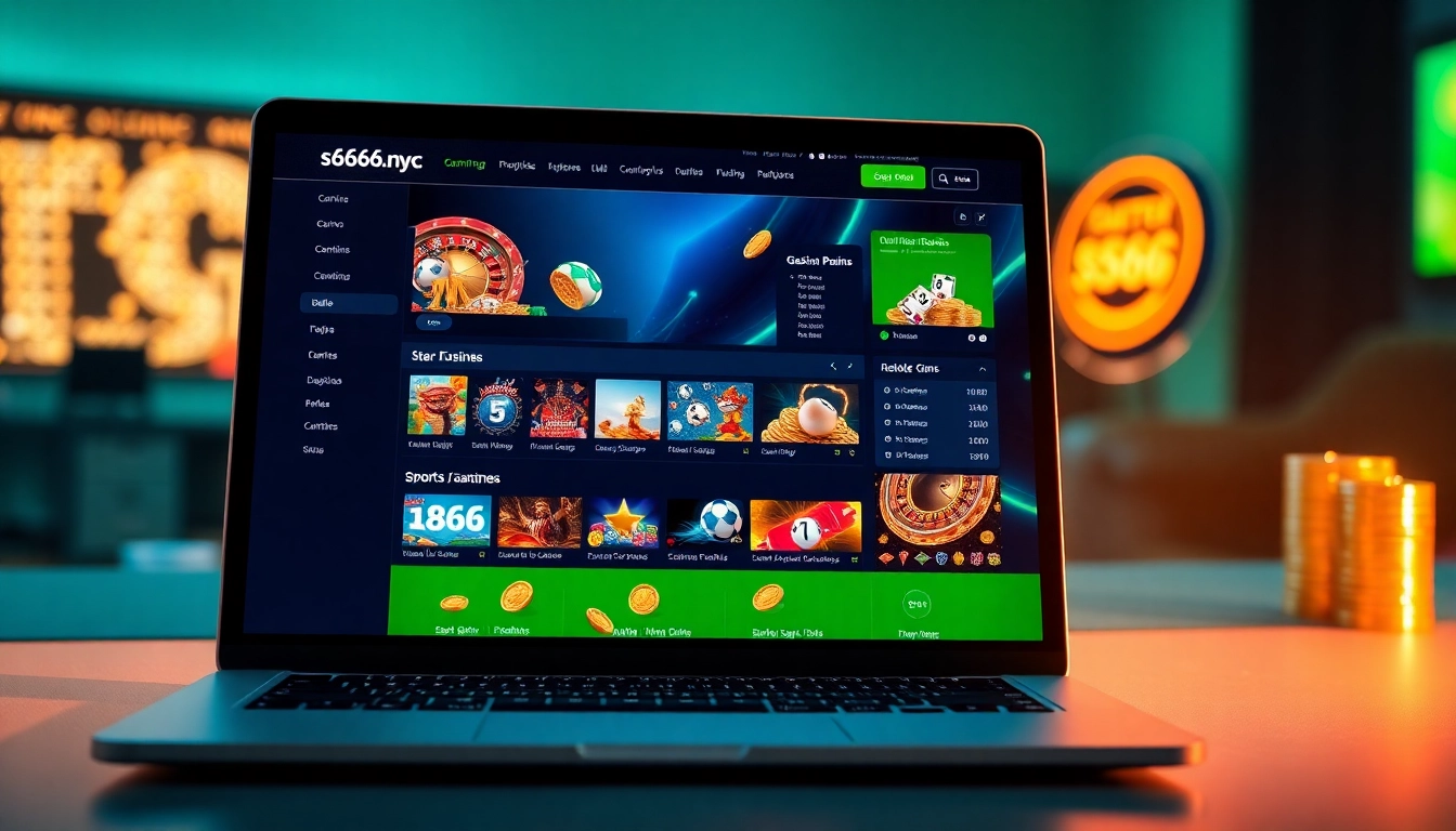 A modern online gambling interface showcasing various betting options on s666.nyc, with vibrant colors and engaging elements.