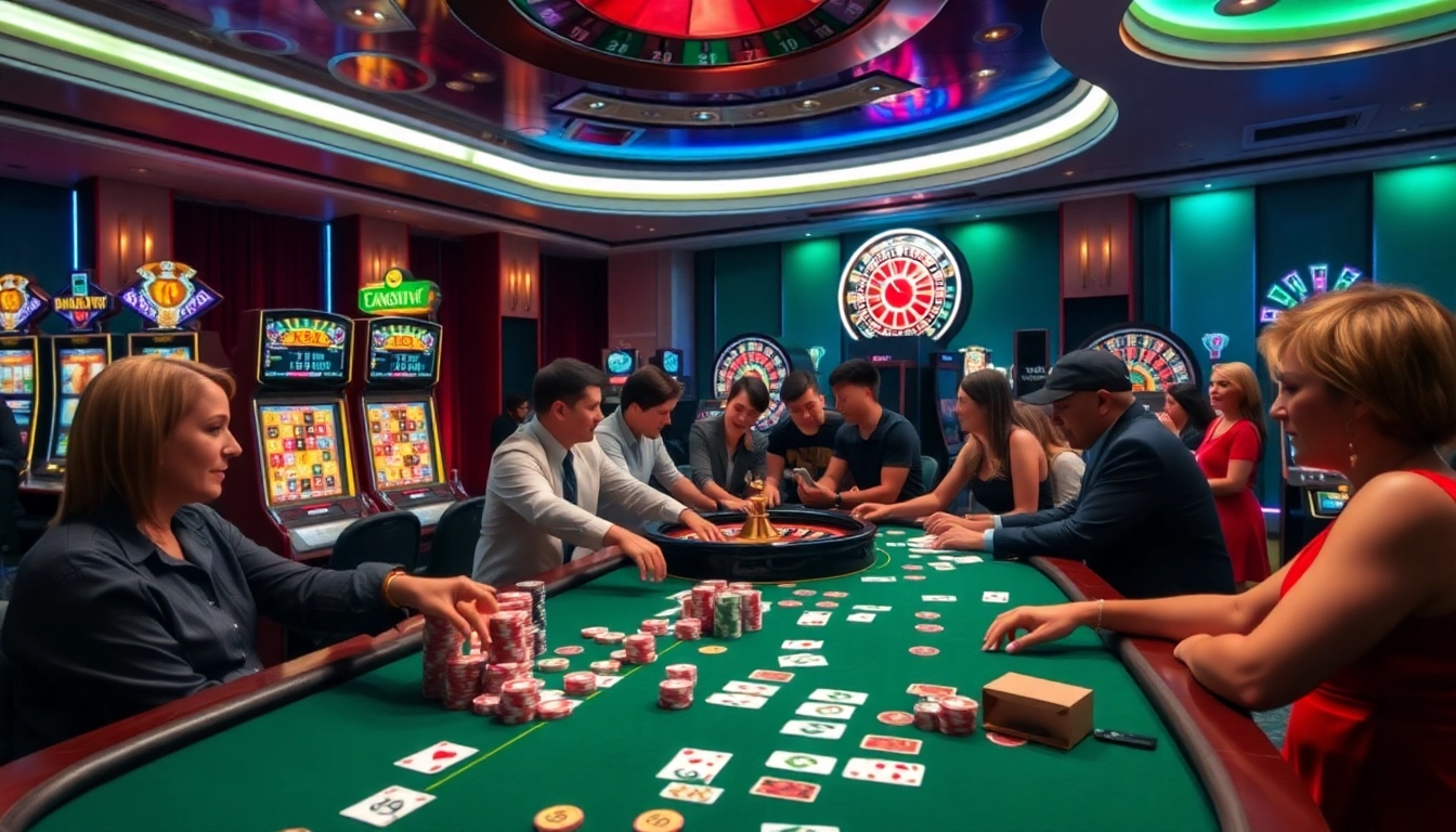 Get ready to win at 555win with a vibrant casino scene featuring poker and slot games.