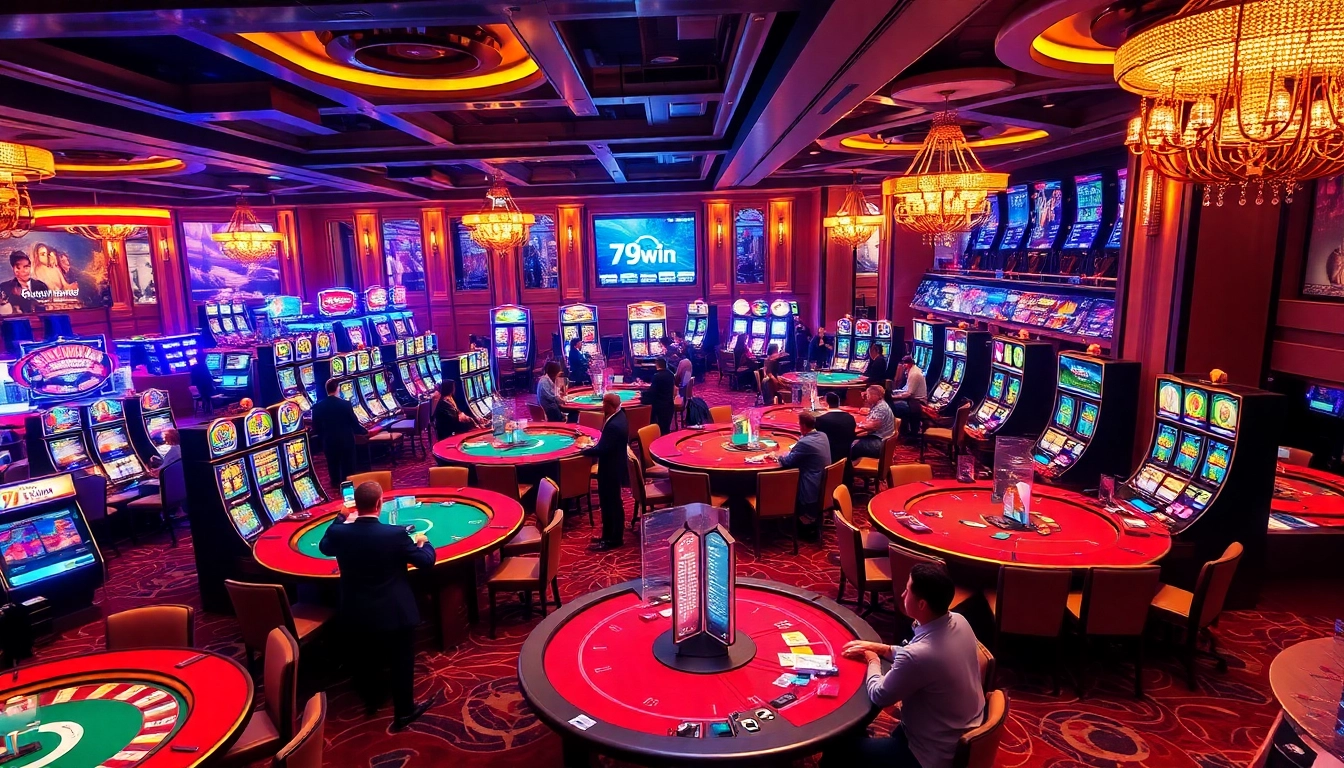 79win players experiencing high-stakes excitement at a luxurious casino table.