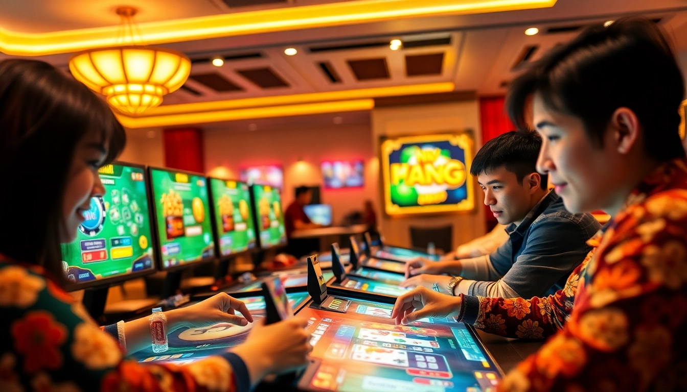 Exciting scene of players engaging with online card games on gamebaidoithuong.com.vc, showcasing vibrant graphics and dynamic gameplay.