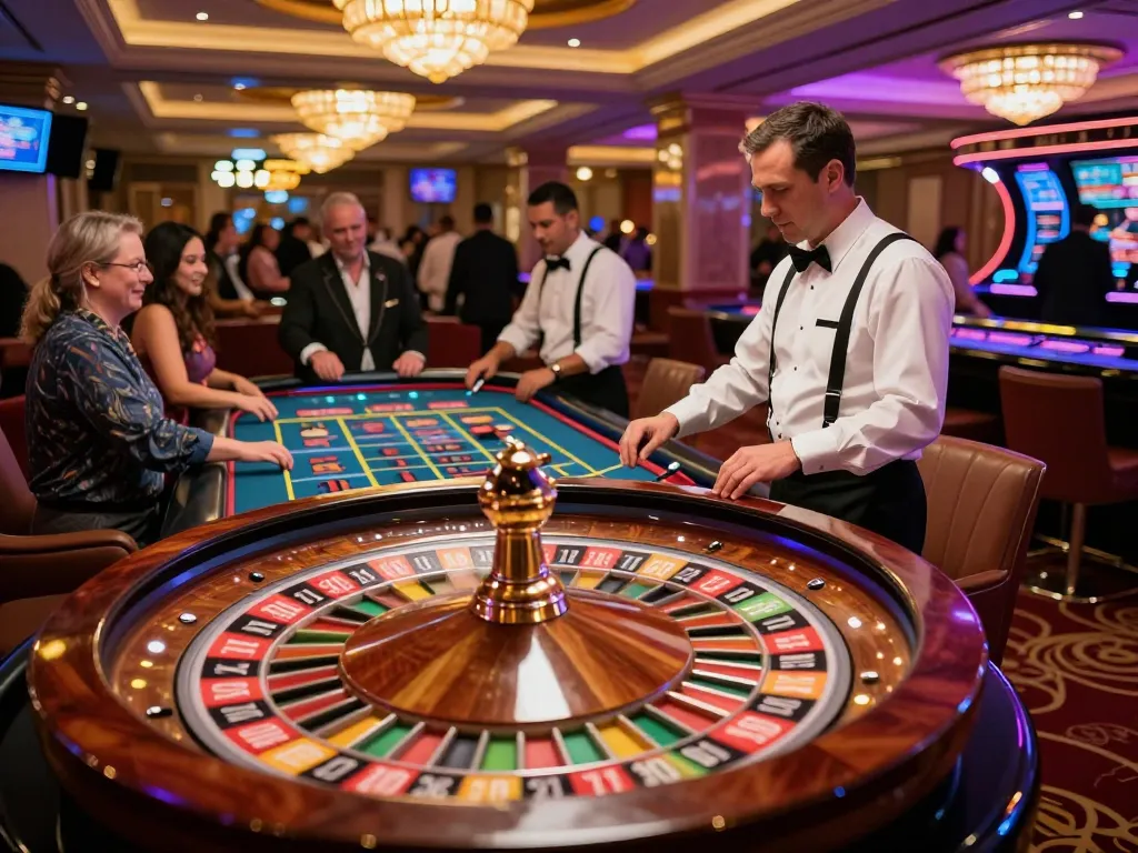 Nohu players placing bets at an exciting roulette table in a vibrant casino atmosphere.