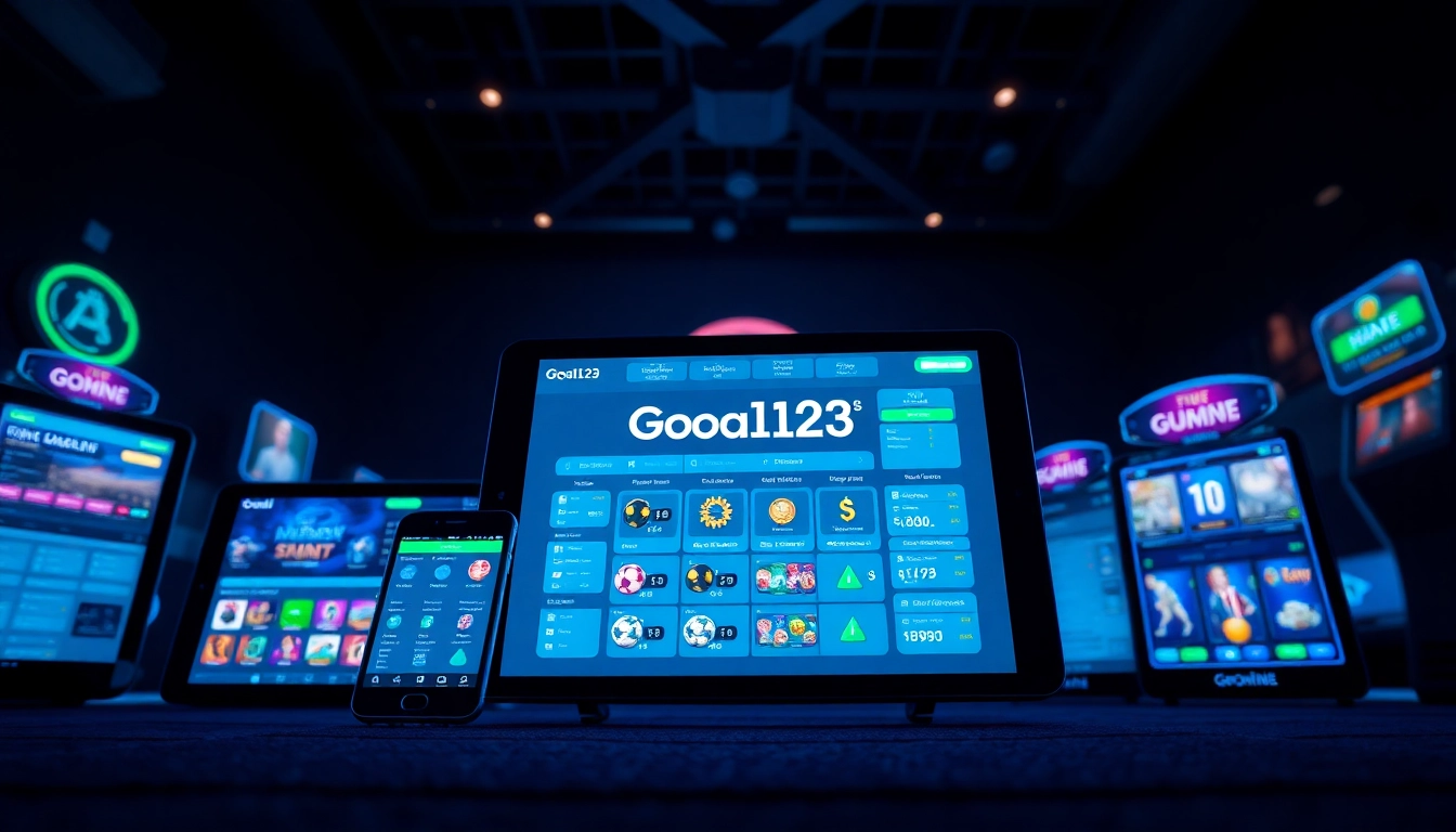 Dynamic visual of Goal123 online gaming platform showcasing vibrant betting options on sleek devices.