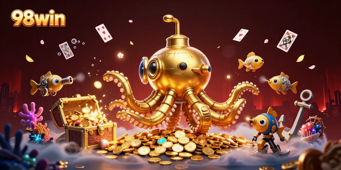 Experience exhilarating gaming action with 98win's vibrant casino scene filled with treasures.