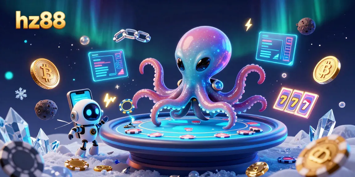 Experience the excitement of hz88 as a cartoon alien octopus plays poker in a cosmic casino.