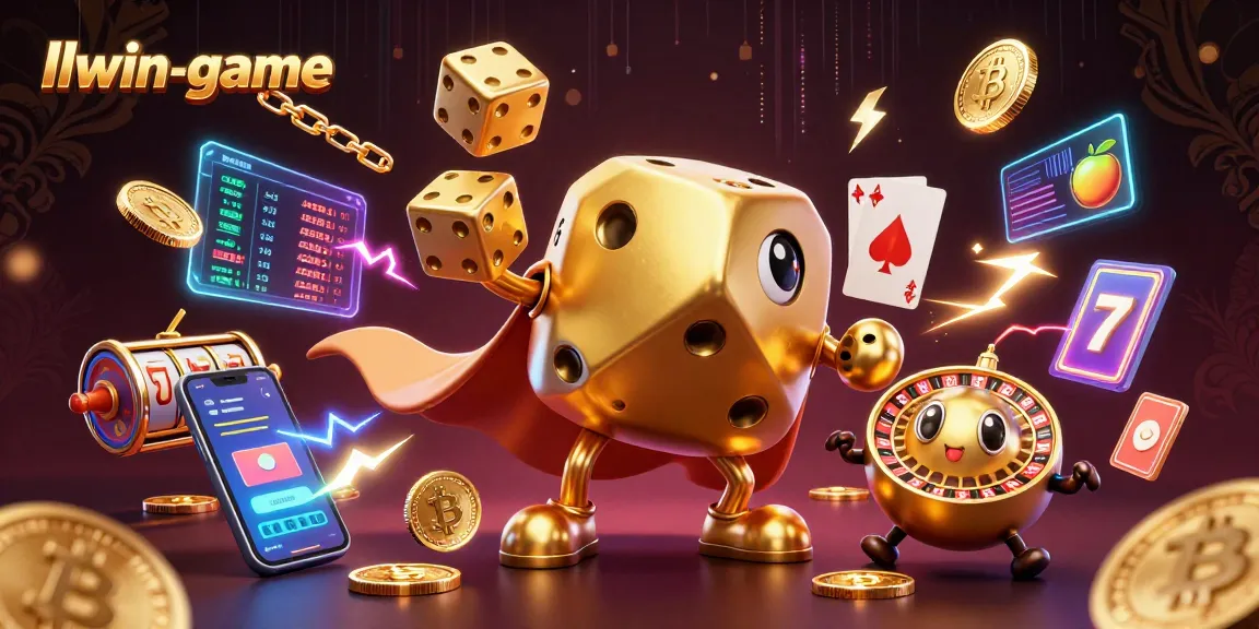 Engage in thrilling gameplay at llwin-game with a vibrant 3D illustration of a golden dice golem and casino elements.