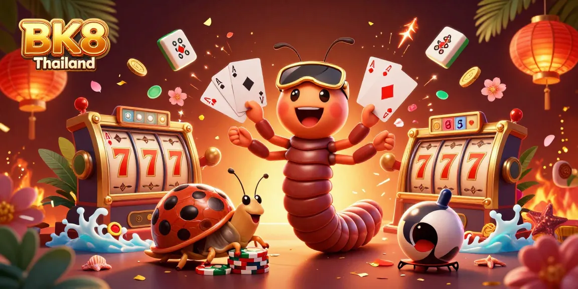 Experience exciting gameplay with BK8 Thailand as a vibrant millipede dealer, showcasing colorful cards and dynamic casino elements.