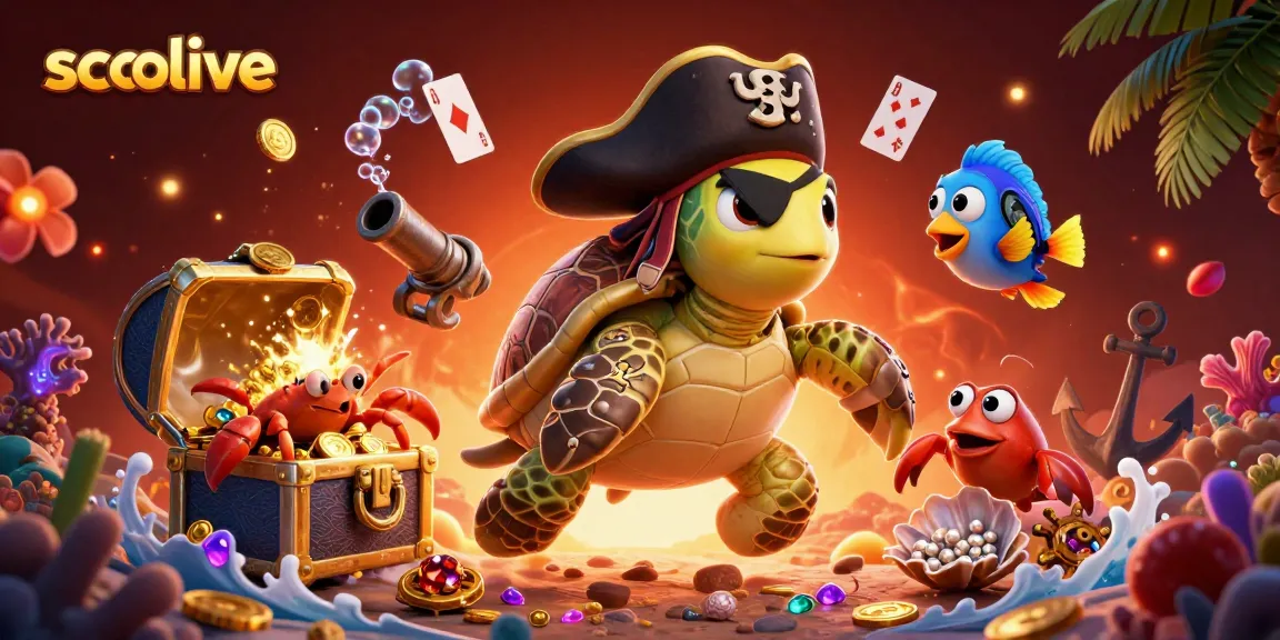 socolive showcases an engaging underwater scene with a pirate turtle, crab, and parrotfish engaging in gambling adventures.