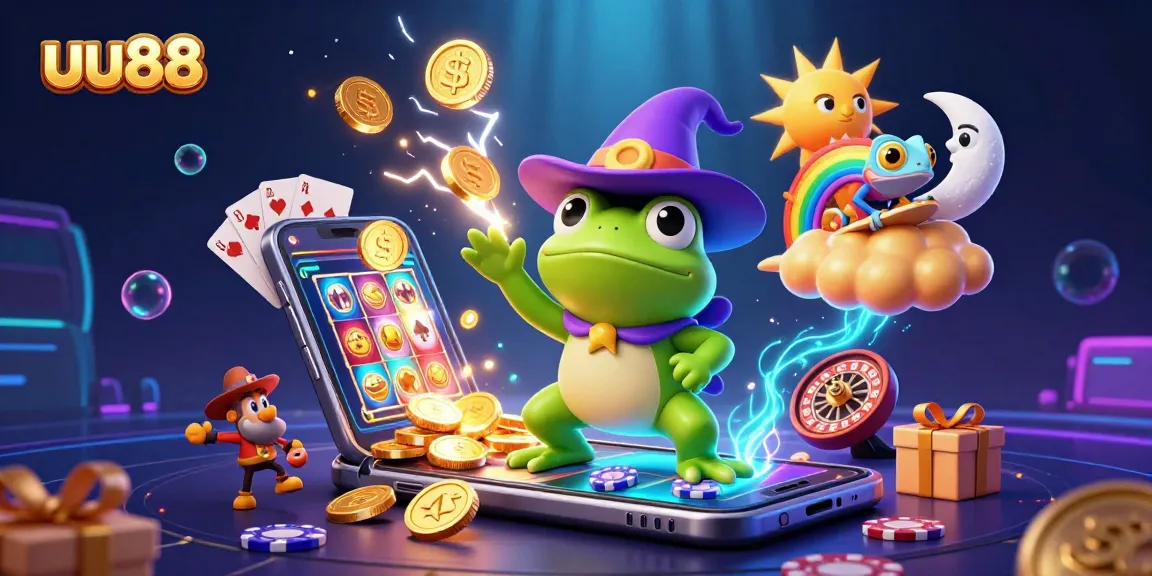 Experience thrilling gaming with uu88 as golden coins rain down in a vibrant casino scene.