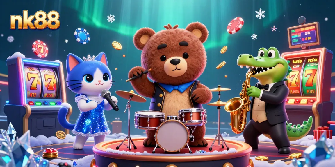 Experience thrilling fun with nk88’s vibrant casino games featuring a bear, cat, and crocodile.
